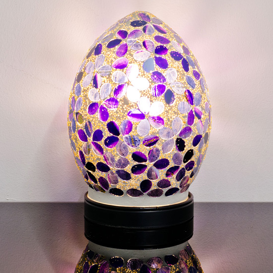 Izar Small Purple Flower Egg Design Mosaic Glass Table Lamp