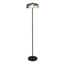 Frisbee LED Floor Lamp In Matt Black With Smoked Glass