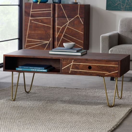 Chort Rectangular Wooden Coffee Table In Dark Walnut