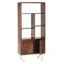 Chort Wooden Bookcase In Dark Walnut With 2 Doors 5 Shelves