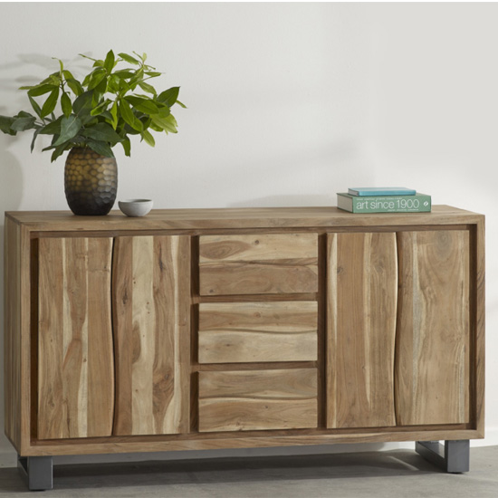 Catila Live Edge Wooden Sideboard In Oak With 2 Doors 3 Drawers