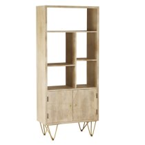 Dhort Wooden Bookcase In Natural With 2 Doors 5 Shelves