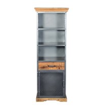 Metapoly Industrial Bookcase In Acacia With 1 Door 1 Drawer