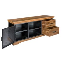 Metapoly Industrial TV Stand In Acacia With 1 Door 2 Drawers