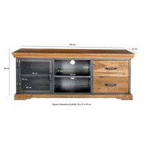 Metapoly Industrial TV Stand In Acacia With 1 Door 2 Drawers