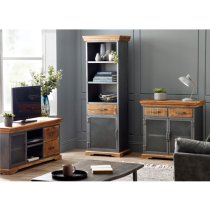 Metapoly Industrial TV Stand In Acacia With 1 Door 2 Drawers