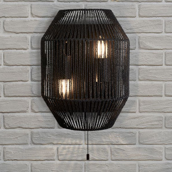 Wicker 2 Lamp Wall Light In Matt Black