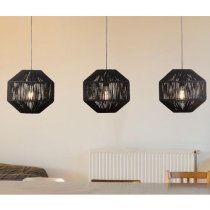 Wicker Wall Hung Bar 3 Pendant Light In Matt Black