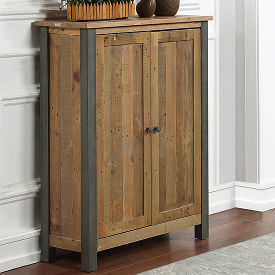 Nebura Small Wooden Shoe Storage Cabinet In Reclaimed Wood