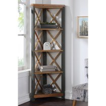 Nebura Large Corner Wooden Bookcase In Reclaimed Wood