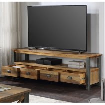 Nebura Wooden TV Stand In Reclaimed Wood With 4 Drawers