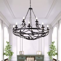 Cartwheel Wall Hung 12 Pendant Light In Matt Black With Chain