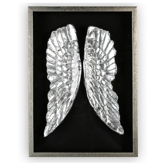 Wings Painting Wooden Wall Art In Black And Antique Silver Frame