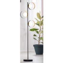 Orbital 3 Floor Lamp In Matt Black And Gold Leaf With Opal Glass