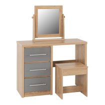 Samaira Dressing Table Set In Grey High Gloss And Light Oak