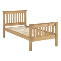 Merlin Wooden High Foot End Single Bed In Waxed Pine