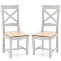 Ferndale Grey With Oak Seat Cross Back Dining Chairs In Pair