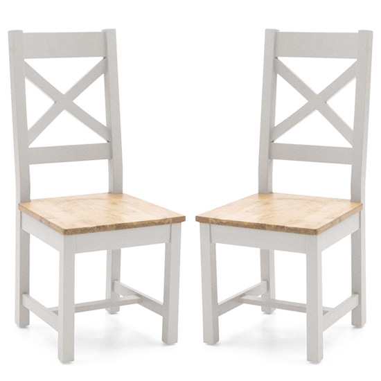 Ferndale Grey With Oak Seat Cross Back Dining Chairs In Pair