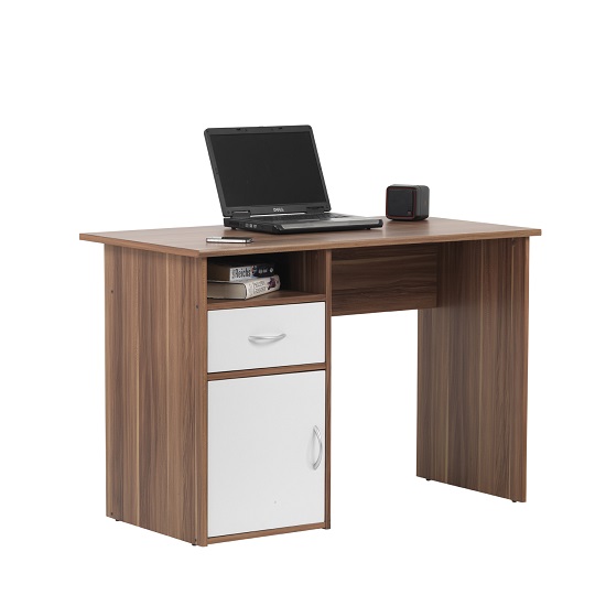 Cabrini Computer Work Station In Walnut And White With 1 Door