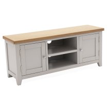 Freda Rectangular Wooden TV Stand With 2 Doors In Grey And Oak