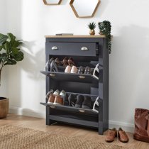 Loftus Shoe Storage Cabinet In Slate Blue And Oak