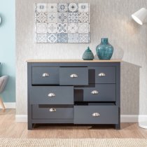 Loftus Wooden Chest Of Drawers Wide In Salte Blue And Oak