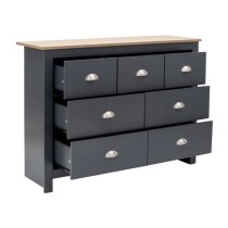 Loftus Wooden Chest Of Drawers Wide In Salte Blue And Oak