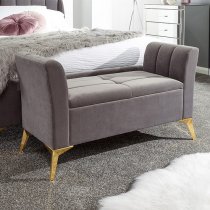 Pulford Velvet Upholstered Ottoman Storage Bench In Grey