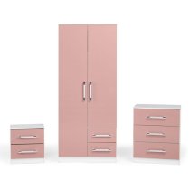 Ingrid 3Pc Bedroom Furniture Set In White And Pink High Gloss