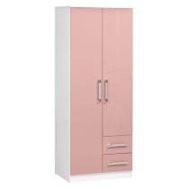 Ingrid 3Pc Bedroom Furniture Set In White And Pink High Gloss