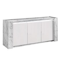 Attoria LED Wooden Sideboard In White Marble Effect