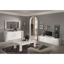 Attoria LED Wooden Sideboard In White Marble Effect