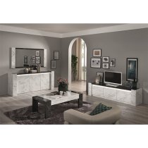 Attoria LED Wooden Sideboard In Black And White Marble Effect