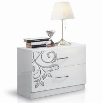 Mayon Wooden Bedside Cabinet In Flower Pattern White Gloss