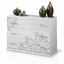 Mayon Wooden Chest Of Drawers In Flower Pattern White Gloss