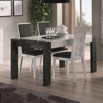 Attoria White Marble Effect Wooden Dining Chair In Black Seat