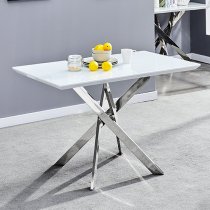 Petra Small White Glass Dining Table 4 Petra White Chairs