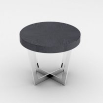 Napoli Round End Table In Slate High Gloss With Steel Base