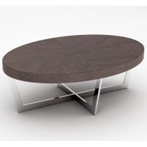 Napoli Oval Coffee Table In Acorn High Gloss With Steel Base