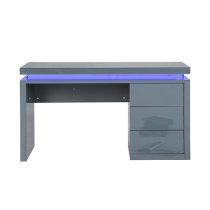 Emerson High Gloss Computer Desk In Grey With LED Lighting