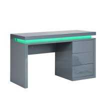 Emerson High Gloss Computer Desk In Grey With LED Lighting