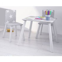 Stars Design Kids Square Table With 2 Chairs In Grey And White