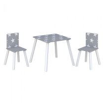 Stars Design Kids Square Table With 2 Chairs In Grey And White