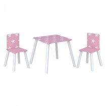 Stars Design Kids Square Table With 2 Chairs In Pink And White