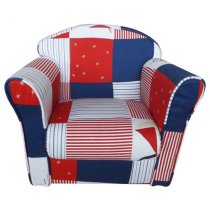 Kids Mini Fabric Armchair In Red With Blue Patchwork