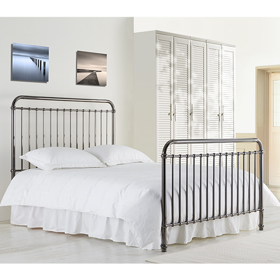 Rose Classic Metal King Size Bed In Black Nickel