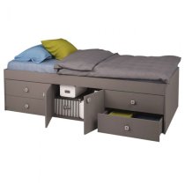 Valerie Kids Single Bed In Grey With 2 Doors And 4 Drawers