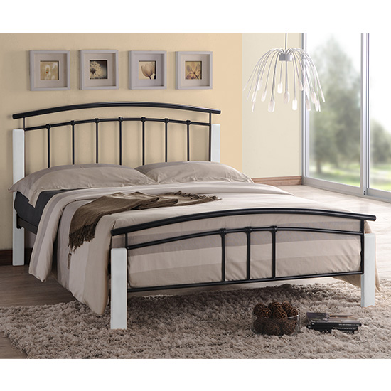 Tetron Metal Single Bed In Black With White Wooden Posts