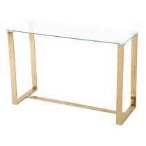 Megan Clear Glass Rectangular Console Table With Gold Legs