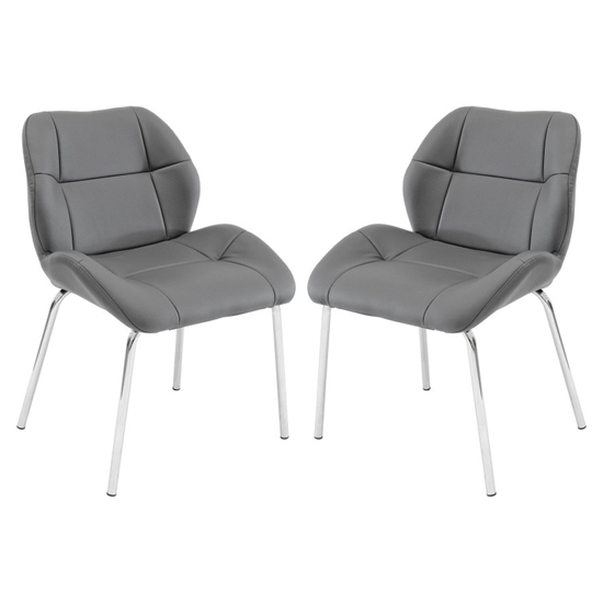 Dinky Bistro Grey Faux Leather Dining Chairs In Pair